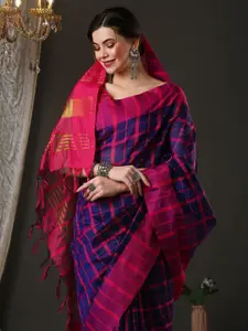 Saree mall woven design Checked Zari Taant Sarees
