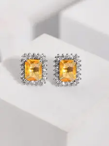 Voylla Sparkling Elegance Rhodium-Plated American Diamond Studded Square Studs