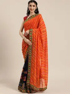 KALINI Printed  Embroidered Pure Georgette Bandhani Saree