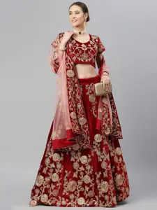 FABPIXEL Zari & Sequin Embroidered Semi-Stitched Lehenga & Unstitched Blouse With Dupatta