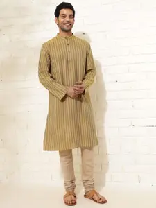 Fabindia Striped Mandarin Collar Cotton Straight Kurta