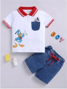 LITTLE NINJA Boys Printed Pure Cotton T-shirt with Shorts