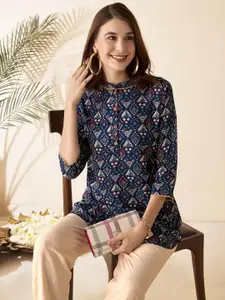 Anouk Tribal Printed Band Collar A-Line Short Kurta