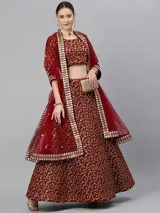 FABPIXEL Sequin Embroidered Semi-Stitched Lehenga & Unstitched Blouse With Dupatta