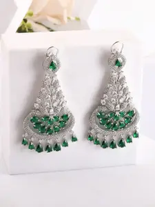 Voylla Rhodium-Plated Brass Contemporary American Diamond Studded Drop Earrings