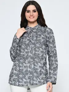 BAESD Floral Printed Mandarin Collar Pure Cotton Straight Short Kurta