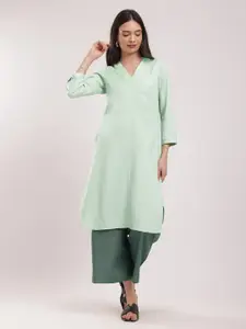 Pink Fort V-Neck Straight Kurta