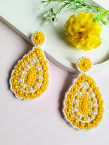 Sangria Yellow Embellished Beaded Drop Earrings