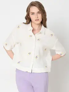 Vero Moda Women Spread Collar Floral Printed Cotton Oversized Casual Shirt