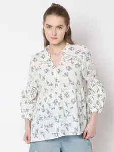 Vero Moda Women Floral Printed Mandarin Collar Cotton Top