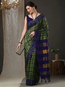 Saree mall Checked Zari Taant Sarees