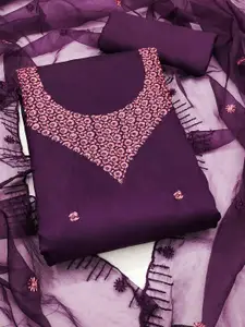 Peachmode Floral Embroidered Thread Work Art Silk Unstitched Dress Material