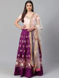FABPIXEL Embroidered Sequinned Semi-Stitched Lehenga & Unstitched Blouse With Dupatta