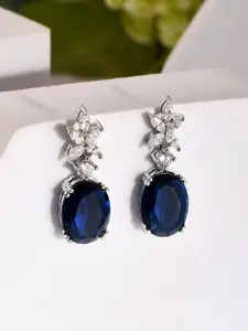 Voylla Silver Plated American Diamond Contemporary Drop Earrings