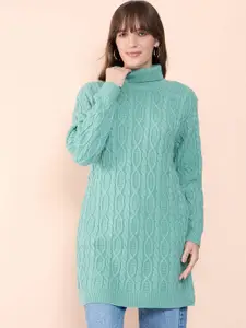 CLAPTON Women Cable Knit Woollen Longline Pullover