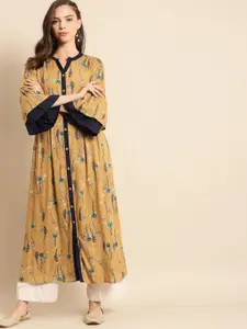Anouk Floral Printed Mandarin Collar Flared Sleeves Liva A-Line Kurta