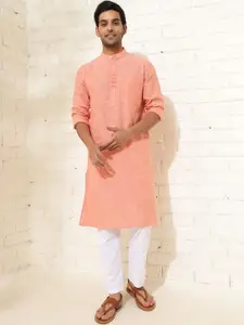 Fabindia Woven Design Mandarin Collar Cotton Straight Kurta