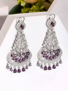 Voylla Sparkling Elegance Rhodium-Plated American Diamond Studded Drop Earrings