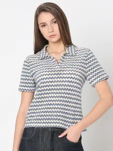 Vero Moda Women Geometric Printed Shirt Collar Cotton Top