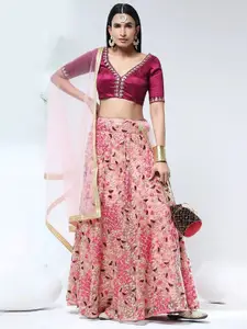 FABPIXEL Embellished Semi-Stitched Lehenga & Unstitched Blouse With Dupatta