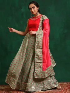 Sangria Sea Green Embroidered Thread Work Silk Ready to Wear Lehenga With Blouse & Dupatta