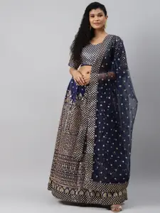 FABPIXEL Embroidered Sequinned Semi-Stitched Lehenga & Unstitched Blouse With Dupatta