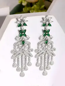 Voylla American Diamond Rhodium-Plated Brass Contemporary Drop Earrings