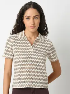 Vero Moda Women Geometric Printed Shirt Collar Cotton Top