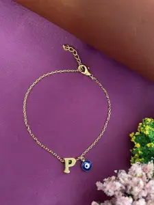 Digital Dress Room Gold Plated Evil Eye Charm P Initial Bracelet Rakhi