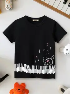 INCLUD Girls Graphic Printed Round Neck Cotton T-Shirt