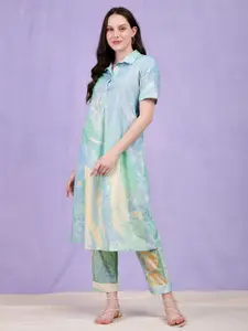 Pink Fort Abstract Printed Shirt Collar Cotton A-Line Kurta