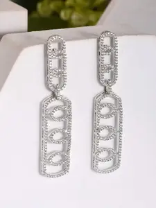 Voylla Sparkling Elegance Rhodium-Plated American Diamond Studded Drop Earrings