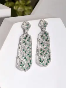 Voylla Sparkling Elegance Rhodium-Plated American Diamond Studded Drop Earrings