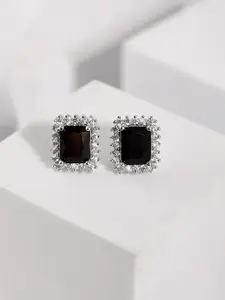 Voylla Rhodium Plated Contemporary American Diamond Studded Earrings