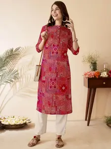 Anouk Abstract Printed Band Collar Straight Kurta