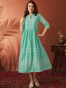 Anouk Ethnic Motifs Printed Gotta Patti Mandarin Collar Cotton A Line Kurta