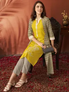 Anouk Floral Embroidered Liva Straight Kurta