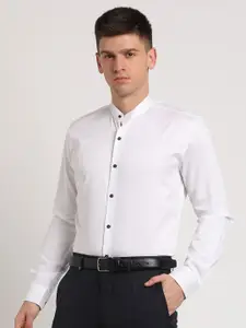 Turtle Men Standard Solid Band Collar Cotton Slim Fit Casual Shirt