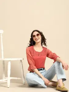 all about you Women Self Design Keyhole Neck Top