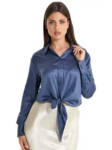 GUESS Women Spread Collar Solid Casual Shirt