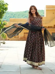 KALINI Printed Block Print Cotton Ready to Wear Lehenga & Blouse With Dupatta