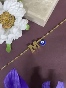 Digital Dress Room Gold Plated Evil Eye Charm M Initial Bracelet Rakhi