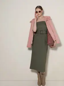 Vero Moda Strapless Cotton Belted Sheath Midi Dress