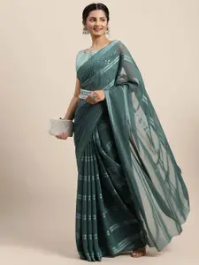 Saree mall Striped Poly Georgette Belted Sarees