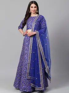 FABPIXEL Embroidered Sequinned Semi-Stitched Lehenga & Unstitched Blouse With Dupatta