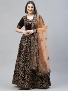FABPIXEL Embroidered Sequinned Kalamkari Semi-Stitched Lehenga & Blouse With Dupatta