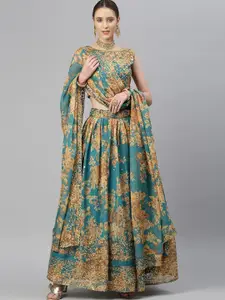 FABPIXEL Embroidered Organza Semi-Stitched Lehenga & Unstitched Blouse With Dupatta
