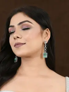 Voylla Sparkling Elegance Aqua Rhodium Plated American Diamond Drop Earrings