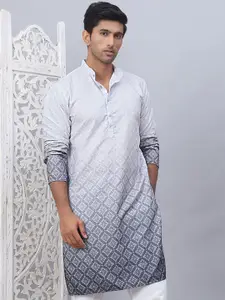 Jompers Floral Printed Mandarin Collar Sequins Ombre Straight Kurta