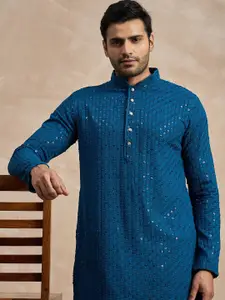 Anouk Floral Embroidered Band Collar Mirror Work Straight Kurta